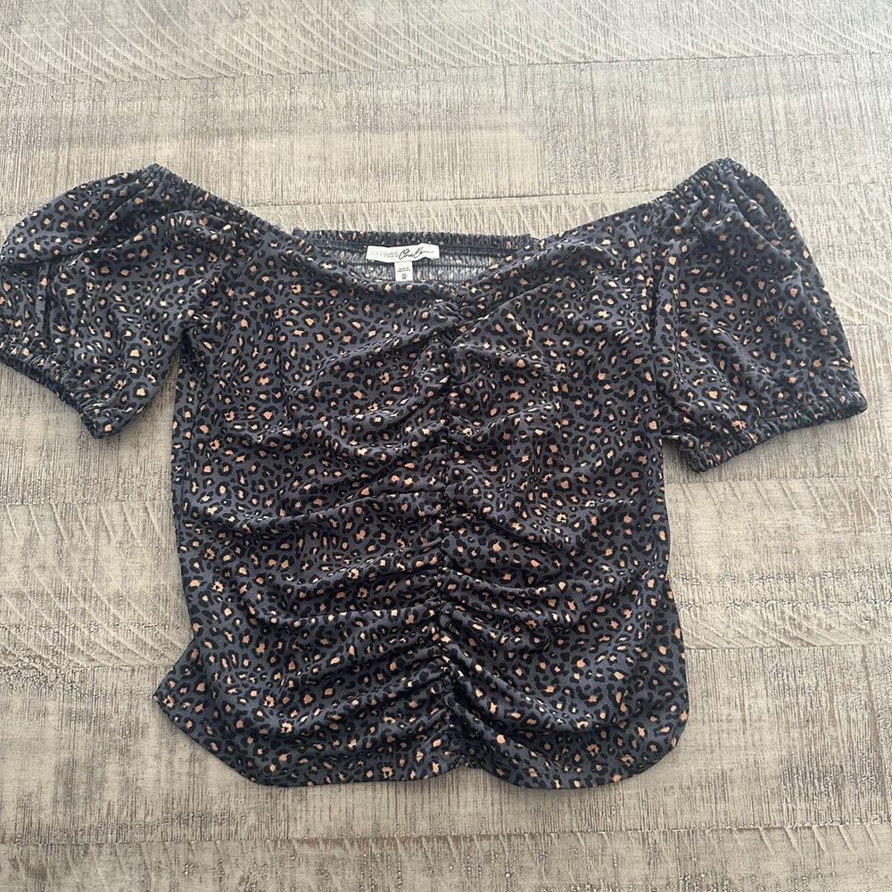 Express Black and Brown Leopard Print Off-Shoulder Blouse